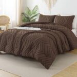 Litanika Brown Comforter Set Queen Size, 3 Pieces Boho Chevron Tufted Bedding Set & Collections, All Season Bed Set (90x90In Comforter and 2 Pillow Shams)