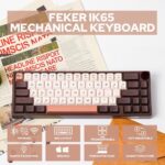 Feker IK65 VIA Programmable 2.4G/Bluetooth 5.0/USB-C Mechanical Keyboard, 65% Hot Swappable Gasket-mounted, with Sound Dampening Foams Kit, Volume-control Knob, 4000mAh Battery, RGB for Win/Mac (Brown