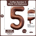 40 Inch Coffee Brown Number 5 Balloon Large Size Jumbo Digit Mylar Foil Retro Brown Helium Balloons for Birthday Party Celebration Decorations Graduation Anniversary Baby Shower Photo Shoot
