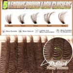 Pleell Brown Lash Clusters Fluffy Cluster Eyelash Extensions 50D Natural Eyelash Clusters 10-18MM 180Pcs Brown Wispy Cluster Individual Lashes DIY Eyelashes Extension at Home