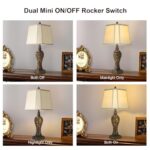 28.5″ high Vintage Brown Table Lamps Set of 2 – Bedside Lamp with Faux Silk Shades – for Bedroom and Living Room with USB and Nightlight – Perfect for Nightstands and Bedrooms (Led Bulb Included)