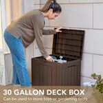 Devoko 30 Gallon Resin Deck Box Outdoor Indoor Waterproof Storage Box for Patio Pool Accessories Storage for Toys Cushion Garden Tools (30 Gallon, Brown)