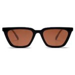 SOJOS Polarized Narrow Square Cateye Sunglasses for Women Retro Trendy Driving Glasses SJ2169 with Black Frame/Brown Lens