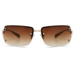 VANLINKER Rimless Frameless Rectangle Sunglasses for Women Stylish Y2k Shades Brown Metal Frame VL9642