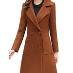 Bankeng Women Winter Wool Blend Camel Mid-Long Coat Notch Double-Breasted Lapel Jacket Outwear (Brown,L)