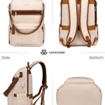 LOVEVOOK Laptop Backpack Women,15.6 Inch Convertible Backpack Purse for Women with USB Port,Fashion Teacher Nurse Bag Work Backpack with Cute Wristlet Bag for Travel Commute,Beige Brown