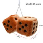 Moioee Pair of Retro Square, 3 inch Fuzzy Plush Dice with Dots, Car Mirror Hanging Decoration, Auto Rearview Mirror Ornament, Car Interior Accessories (Brown)