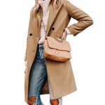 Tanming Women’s Notch Lapel Double Breasted Wool Blend Mid Long Pea Trench Coat (Khaki-L)