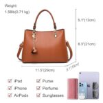 Brown Satchel Purses for Women Vegan Leather Handbags Top Handle Tote Bag with Shoulder & Crossbody Strap