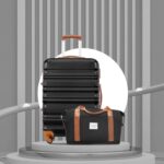 LONG VACATION Luggage Set 4 Piece Luggage Set ABS hardshell TSA Lock Spinner Wheels Luggage Carry on Suitcase (BLACK-BROWN, 6 piece set)