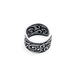 Unisex Boho Celtic Bali Tribal Style Swirl Vine Wide Ear Cuff Earring Helix 1 Piece Non Pierced Cartilage Black Oxidized .925 Sterling Silver