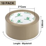 BOMEI PACK 18Rolls Brown Packing Tape, Brown Packaging Tape for Shipping, Moving and Storage, 2.4Mil 1.88 Inch x 60 Yard