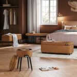 VASAGLE EKHO Collection – Storage Ottoman Bench, Entryway Bedroom Bench, 15 Gallons, Synthetic Leather with Stitching, Mid-Century Modern, Safety Hinges, Loads 660 lb, Caramel Brown ULOM074K01