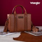 Wrangler Tote bag for women medium brown purse for womens purses and handbags cute trendy Women’s Purses bolsa wrangler para mujer with Zipper and Pocket top handle with strap
