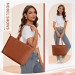KALIDI Tote Bag Zipper Shoulder Bag Faux Leather Purses for Women Large Casual Handbag Work Dating College, Brown