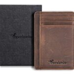 Travelambo Front Pocket Minimalist Leather Slim Wallet RFID Blocking Medium Size Card Holder Gifts for Men (Crazy Horse Brown)