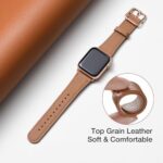 MNBVCXZ Compatible with Apple Watch Band 38mm 40mm 41mm 42mm 44mm 45mm 49mm Women Men Girls Boys Genuine Leather Replacement Strap for iWatch Series 9 8 7 6 5 4 3 2 1 Ultra SE (Brown/Rose gold)