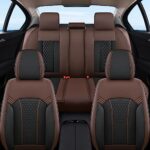 Doogo Seat Covers Full Set for Car, Leather Seat Covers 5 Seats, Front and Rear Covers, Waterproof Brown Leather Seat Protectors, Vehicle Auto Interior Protector for SUV Truck Sedan Brown/Black