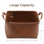 GIB Wicker Storage Baskets for Shelves with Handles 4 Pack, 15″x11″ Hand Woven Decorative Rectanguler Baskets Bins Organizer for Blankets Clothes Laundry Bathroom Nursery Picnic, Brown