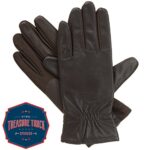 isotoner Women’s Stretch Leather Gloves Fleece Lined with Smart Touch Technology, Brown, Small/Medium