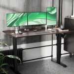 INNOVAR Bamboo Electric Standing Desk, 48×24 Inches Adjustable Height Stand up Desk with Whole Piece Desktop, Sit Stand Home Office Desk Black Frame/Brown Bamboo Top
