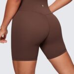 CRZ YOGA Womens ButterLuxe Biker Shorts 6 Inches – High Waisted Workout Running Volleyball Spandex Yoga Shorts Coffee Brown Medium