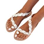 Shengsospp Women’s Flat Sandals Open Toe Breathable Sandals Non Slip Lace Flowers Slip On Beach Shoes Comfortable Soft Sandals