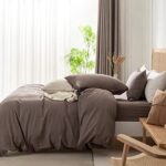 ZOVAN Queen Duvet Cover Set – 100% Washed Cotton Super Soft Shabby Chic Durable 3 Pieces Home Bedding Set with Zipper Closure, Mauve Brown 90×90 inches