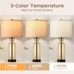 WIHTU 3 Color Temperature Table Lamps Set of 2 with USB C & A Ports, 27” Modern Glass Table Lamp for Living Room, Brown Farmhouse Lamp with Linen Shade, Bedside Lamps for Nightstands(Bulbs Included)