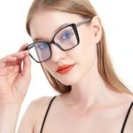 JFXQDR Women’s Oversized Blue Light Blocking Glasses, Trendy Big Cat Eye Computer Gaming Eyeglasses Anti Glare & UV RF6204 (Clear Gradient Brown Cateye Frame)