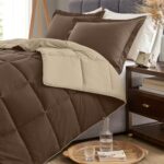 Homelike Moment Queen Comforter Set Brown, Lightweight Reversible Comforters Queen Size Set, Soft Down Alternative Bed Comforter Full Size All Season 3 Pcs Bedding Set with 2 Shams Brown/Beige