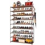 Kitsure 9-Tier Tall Shoe Rack for Closet – Shoe Organizer with Hook Rack, Large-Capacity of 36-45 Pairs, Space-Saving Shoe Shelf for Entryway, Closet, Garage, Bedroom, Cloakroom?Brown
