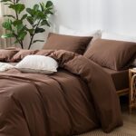 MooMee Bedding Duvet Cover Set 100% Washed Cotton Linen Like Textured Breathable Durable Soft Comfy (Cocoa Brown, Queen)