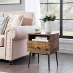 VECELO Modern, Square End Side Table with Drawer and Storage Space for Bedroom and Living Room, 2 Sets Nightstands, Antique Brown(Set of 2)
