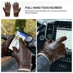 OZERO Leather Gloves for Mens – Full Hand Touch Screen Thermal Texting Gloves Keep Hands Warm in Cold Weather Brown Large