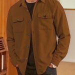 JMIERR Men’s 2024 Fall Corduroy Jacket Casual Button Down Shirts Long Sleeve Shacket Dress Slim Fit Jacket with Flap Pockets Big and Tall, US 52(3XL), A Brown
