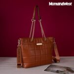 Montana West Womens Purse Vegan Leather Everyday Bag Tote Bag with Pockets Chain Shoulder Brown Purse with Adjustable Strap MWC-276BR