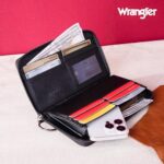 Wrangler Womens Wallet Leather Wristlet Long Purse Designer Clutch Large Capacity with Credit Card Holder Gifts for Women Brown,WG119-W001BR