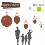 PartyWoo Dark Brown Balloons, 127 pcs Boho Brown Balloons Different Sizes Pack of 36 Inch 18 Inch 12 Inch 10 Inch 5 Inch Chocolate Brown Balloons for Party Decorations, Brown-Chocolate Brown-F08