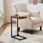 QEEIG Narrow C Shaped Side Table Set of 2 Living Room Sets Slim Couch Tray Tables Skinny Thin Small Farmhouse 9.5 inch Width, Rustic Brown (017-24BN)