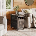 WLIVE End Table with Charging Station, Side Table with USB Ports and Outlets, Narrow Side Table for Small Spaces, Living Room, Couch, Nightstand with Storage, Brown