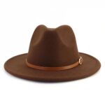 CCAKXCJJ Coffee Fedora Classic Wide Brim Hats for Men & Women Unisex Jazz Hat with Belt Buckle NP-MNDJS492 Coffee