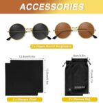 BOUBONI 2 Pairs Hippie Sunglasses Round Hippie Glasses 60s 70s Outfits Groovy Party Decorations Sunglasses for Women Men with Glasses Cloth and Glasses Bag (Black Brown)