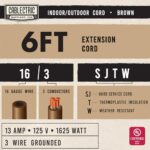 Cablectric Brown Outdoor Extension Cord 6 ft, 13 AMP Heavy Duty 16 AWG Electrical Cord 3 Prong, 16/3 SJTW Weatherproof Exterior Extension Cable 6 Foot Great for Patio, Deck, Landscaping & Lawn
