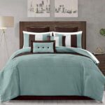 Chezmoi Collection Loft 8-Piece Luxury Striped Comforter Set (Queen, Blue/Beige/Chocolate Brown)