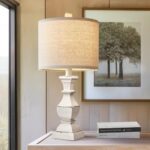 PoKat 20.5″ Farmhouse Table Lamp, Vintage Bedside Lamps for Bedroom, Rustic Small End Table Lamps for Living Room, Traditional Nightstand Desk Lamps Distressed Washed White, Suitable for Small Place