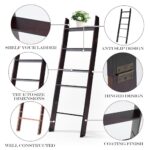 XUNIQUE 5-Tier Blanket Ladders for The Living Room, 4.8 FT Blanket Ladder with Shelf, Decorative Ladder for Blankets and Quilts, Lightweight, Easy Assemble Wooden Ladder