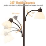 Luvkczc Floor Lamps for Living Room, 72″ Tall Standing Lamp, Torchiere Lamp with 2 Reading Lamps, Industrial Bright Floor Lamp for Bedroom, Office, Dresser, Brown Lamps, 3 LED Bulbs Included