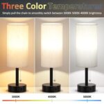Bedside Table Lamps Set of 2 – 3 Color Temperatures Pull Chain Lamp with AC Outlet Charging Port, Two Round Night Stand Lamps for Bedroom Guest Room Office, Small Bed Side Light with E26 LED Bulbs