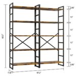 Shintenchi 2 Pieces 5 Tiers Bookshelf, Classically Tall Bookcase Shelf, Industrial Book Rack, Modern Book Holder in Bedroom/Living Room/Home/Office, Storage Rack Shelves for Books/Movies-Rustic Brown